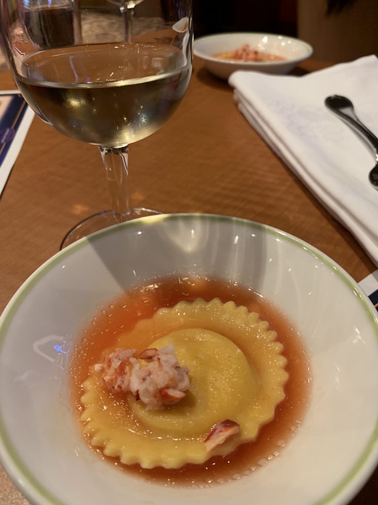 Lobster Ravioli paired with Wine.