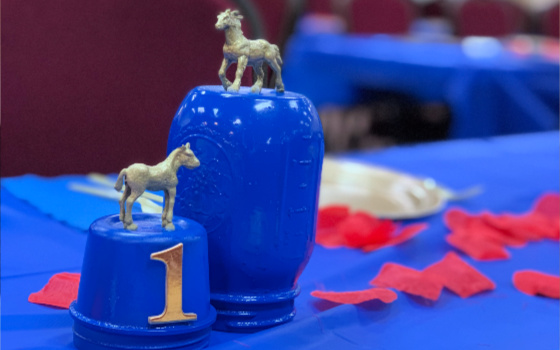 Blue and Gold Derby Themed Table Decor
