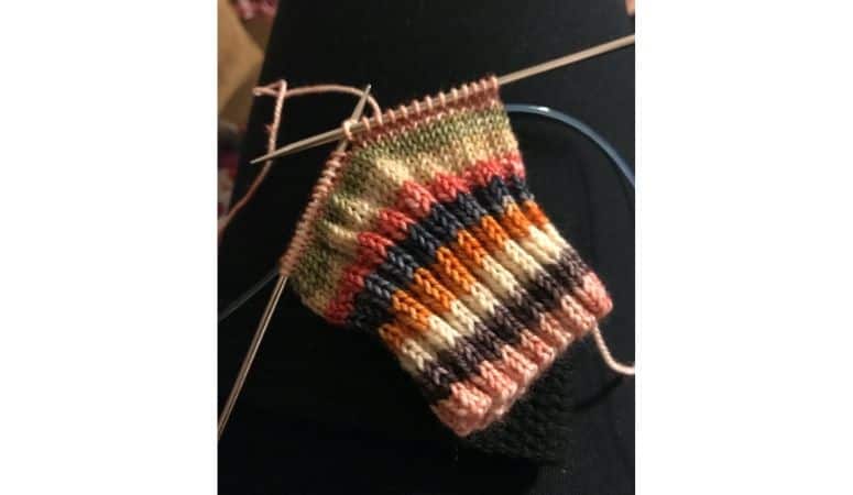 a sock being knitted