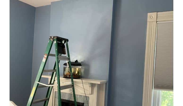 The painted room around the mantle.